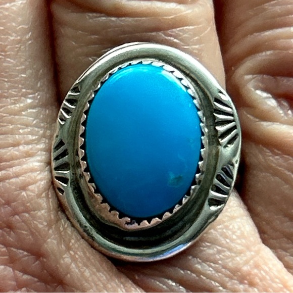 Vintage Clayton Tom Navajo Turquoise Sterling Silver Ring - Picture 6 of 15